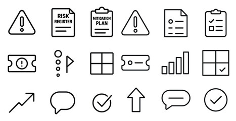 Poster - Business and strategy outline icons set – linear, line, planning and management symbols