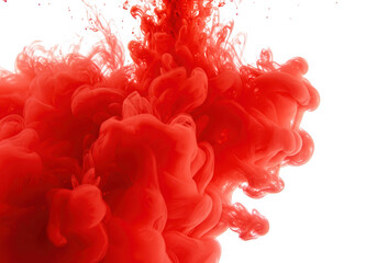 Poster - A cloud of vibrant red ink swirling in water creates an abstract and dynamic effect on a transparent background