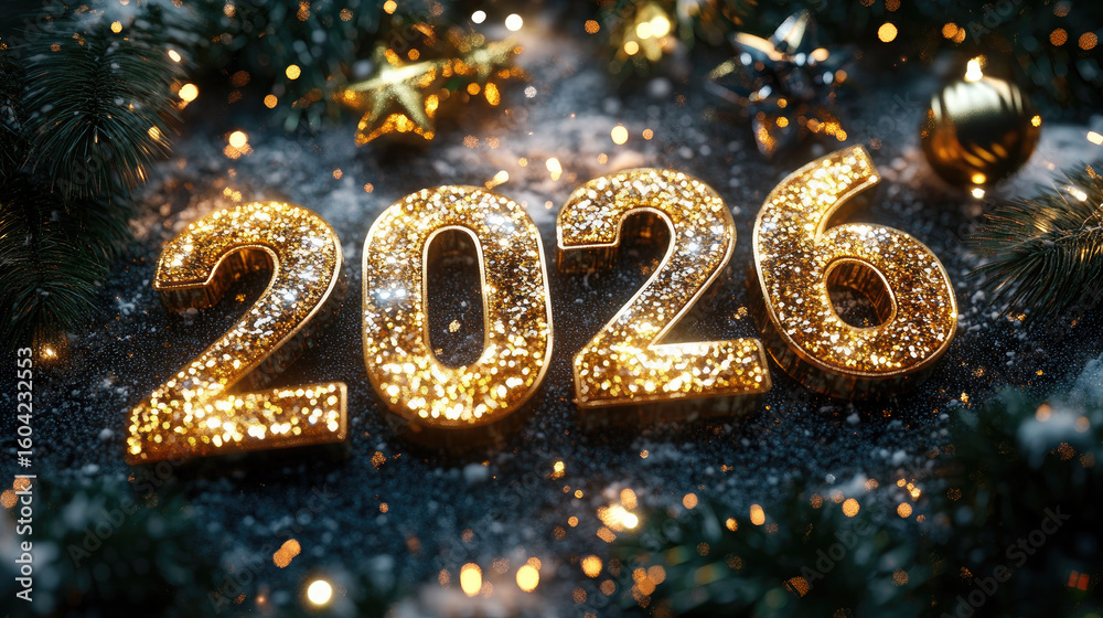 Golden shiny Happy New Year 2026 lettering animation with sparkling ...