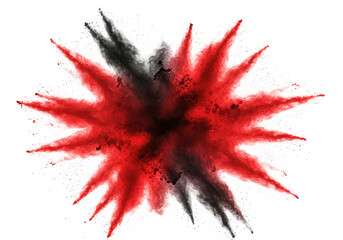 Poster - A vibrant explosion of red and black powder creates an abstract effect, isolated on transparent background