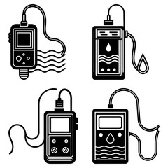 Poster - Illustration of four different water quality testing devices with various designs and features shown