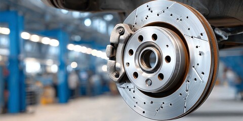 Poster - Professional Auto Mechanic Performing Brake System Maintenance on Vehicle Disc Brakes in Workshop