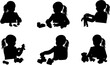 © Misho - vector silhouette girl playing with toys at table on white
