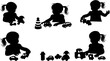 © Misho - vector silhouette girl playing with toys at table on white
