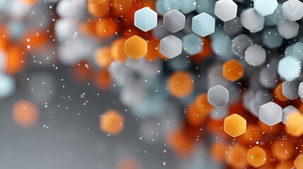 Poster - Abstract Molecular Structure with Orange and Blue Bokeh and Dynamic Hexagonal Particles Background