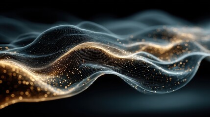 Fototapete - Elegant Digital Wave with Sparkling Particles