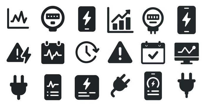 Technology and gadgets icons set – solid, digital, electronic symbols