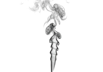 Poster - A rising column of gray smoke elegantly curls and twists against a clean white