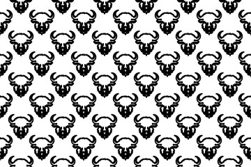 Aufkleber - Seamless pattern completely filled with outlines of buffalo heads. Elements are evenly spaced. Illustration on transparent background