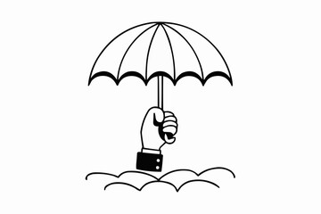 Poster - Illustration of a hand holding an umbrella above water with a simple black and white design style