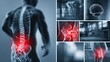© Manzoor - Body pain collage shots design, medical discomfort concept, health issue symbols, anatomy ache scenes, patient care art