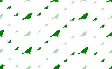 Aufkleber - Seamless pattern of large and small green bird sparrow symbols. The elements are arranged in a wavy. Illustration on light green background