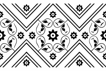 Poster - Black and white floral pattern with geometric shapes forming a symmetrical and decorative design art