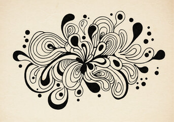 Poster - Illustration of black and white abstract floral design with swirls and dots on a light background