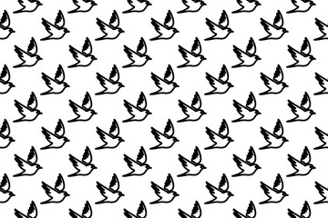 Aufkleber - Seamless pattern completely filled with outlines of bird symbols. Elements are evenly spaced. Illustration on transparent background