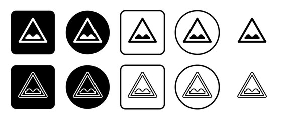 Poster - Icon set of rough road sign. Filled, outline, black and white icons set, flat style.  Illustration on transparent background