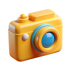 Poster - A playful yellow cartoon camera with blue lens isolated on a transparent background