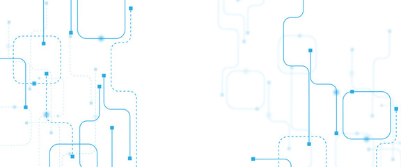 Fototapete - Abstract digital technology futuristic internet network speed connection white and blue background. Technology background with crossed lines and dots.