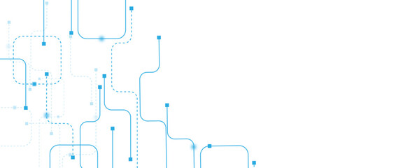 Fototapete - Abstract digital technology futuristic internet network speed connection white and blue background. Technology background with crossed lines and dots.