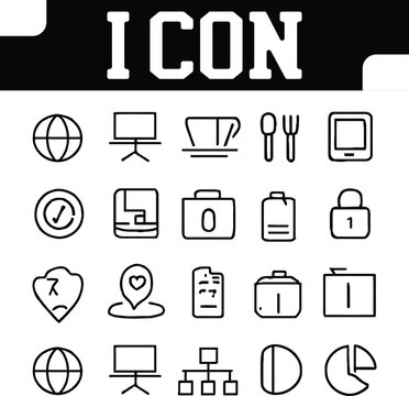 Collection of Simple Black and White Line Icons Depicting Various Concepts