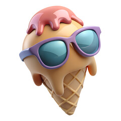 Poster - A cool ice cream cone with sunglasses and pink drizzle in 3d rendering isolated on transparent background