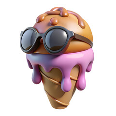 Poster - A 3d ice cream with sunglasses and pink drizzle on a transparent background