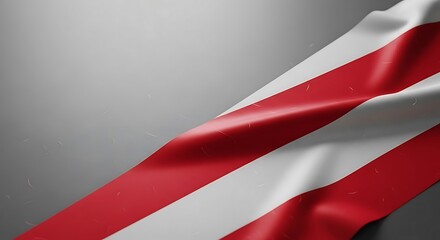 Poster - Abstract Red and White Striped Ribbon Flowing Against a Gray Backdrop