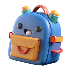 Poster - A charming blue backpack with a smiling face in a 3d rendering isolated on transparent background
