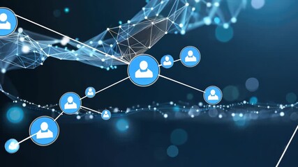 Poster - Explore the future of online interaction through network patterns and user icons that illustrate digital connections