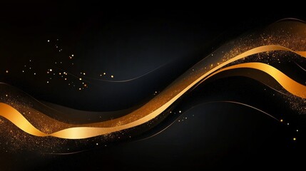 Poster - Elegant and Modern Gold and Black Abstract Artwork with Dynamic Curves and Textured Patterns