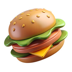 Poster - A tasty 3d cartoon hamburger with layers on a transparent background