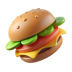 Poster - A delicious 3d cartoon hamburger with layers on a transparent background