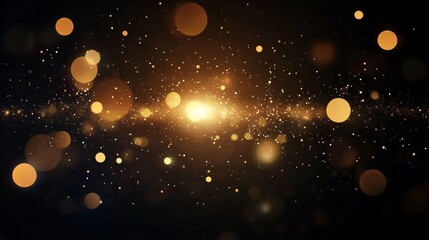 Poster - Golden Elegance and Light Bursts with Bokeh, Glitters and Sparks in a Magical Dark Background