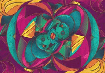 Poster - Colorful Abstract Geometric Pattern with Vibrant Shades of Pink Blue and Orange