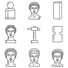 Leinwandbilder - Minimalist illustration featuring classical busts hammer tool and simple geometric shapes
