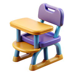 Poster - A charming 3d illustration of a childs school desk and chair on white isolated on transparent background