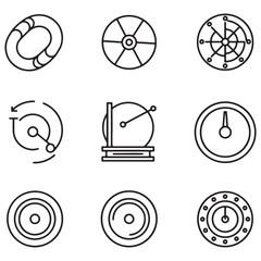 Poster - Set of black and white line art icons depicting various circular and round concepts