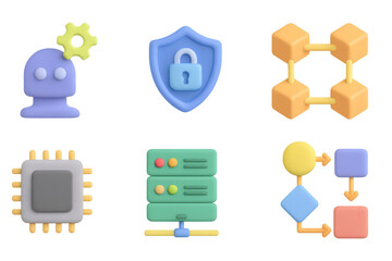 Poster - 3d gradient icons set: ai, cybersecurity, blockchain, technology concepts