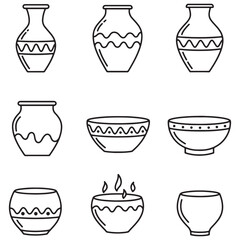 Poster - Simple hand drawn vector illustration collection of pottery vases and bowls for creative designs