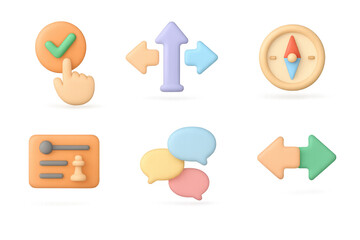 Poster - Glowing neon style icons: navigation, dialogue, settings, and directional arrows