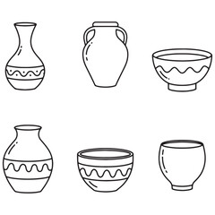 Poster - Vector illustration of hand-drawn ceramic vases and bowls outlined on white background