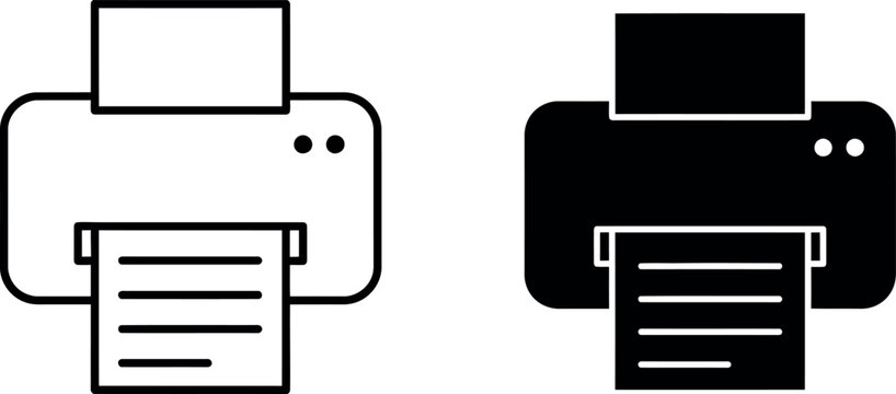 Printer icon set outline and solid black