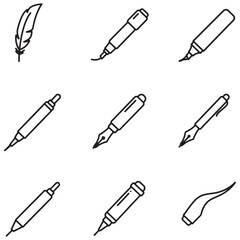 Poster - Vector illustration of various writing tools including feather pen and fountain pens isolated