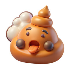 Poster - A 3d poop emoji character with silly face and smoke cloud on transparent background