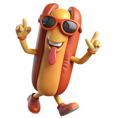 Poster - A cheerful hotdog cartoon character with sunglasses gesturing on a transparent background