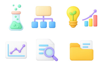 Poster - Glowing 3d icons: chemistry, organization, innovation, and data analysis