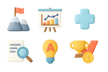 Poster - 3d gradient icons: business success and innovation symbols in soft colors