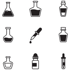 Poster - Vector illustration set of science laboratory bottles beakers and dropper icons isolated
