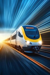 Poster - High-Speed Modern Passenger Rail Transport Illustration with Innovative Vehicle and Technology