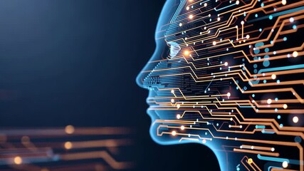 Poster - A representation illustrates the blend of advanced technology and human features, showcasing intricate circuitry and glowing elements